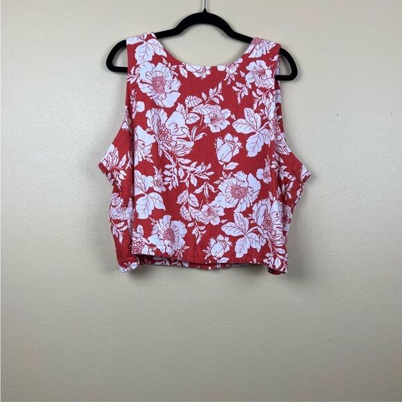 Old Navy Short Top Set Linen Blend Floral High Rise Pockets Top XL Short XXL - Picture 12 of 12